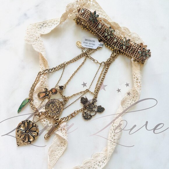 FREE PEOPLE x Ariana Ost Walsh Choker Necklace In Gold / Black Diamond NWT - Picture 2 of 6